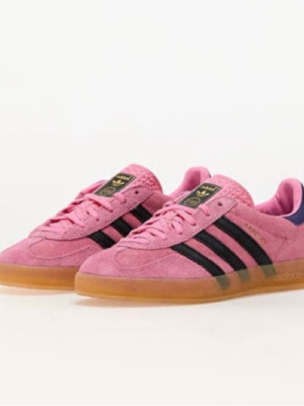 Adidas Women’s Pink Suede Gazelle Shoes with Purple Stripes